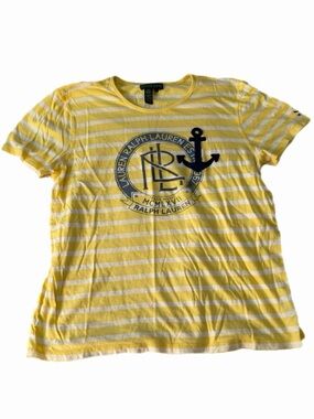 Lauren Jeans Co Ralph Lauren Yellow Striped Anchor Tee Size L Nautical